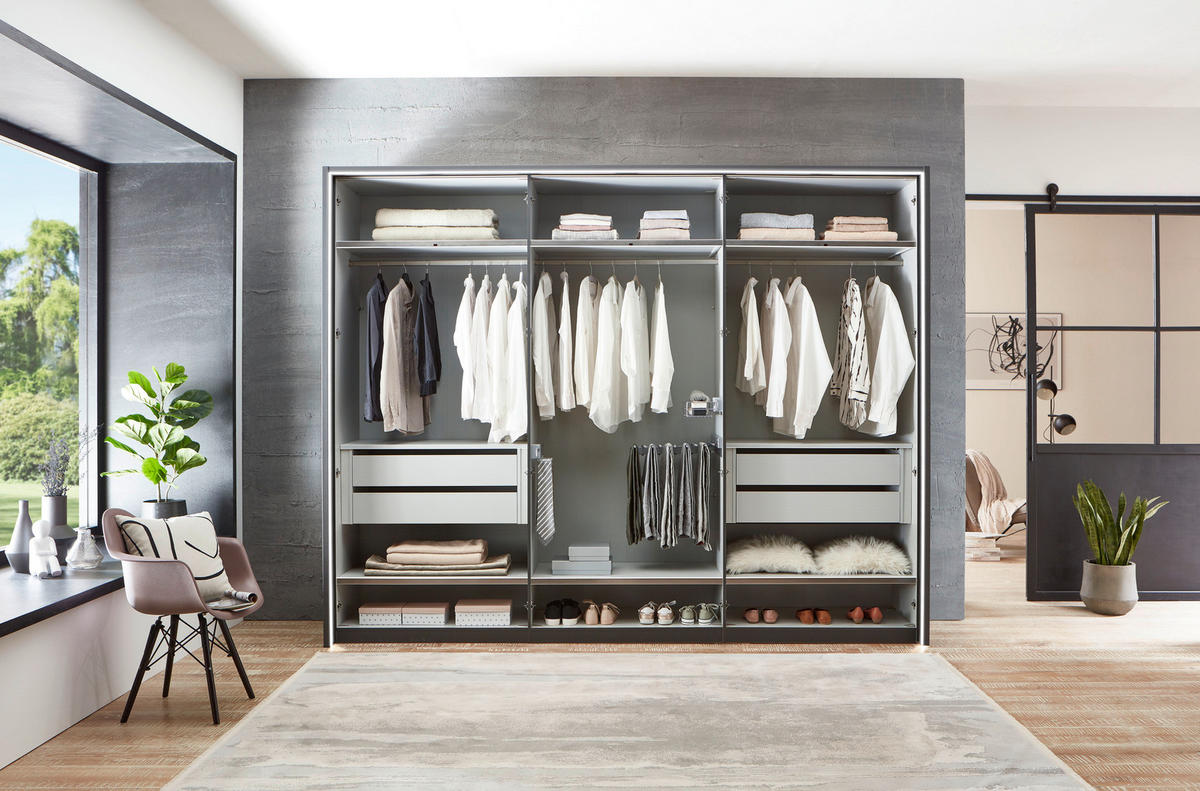 DREHTÜRENSCHRANK in Graphitfarben  - Schwarz/Graphitfarben, Design, Glas/Holzwerkstoff (300/236/58cm) - home24