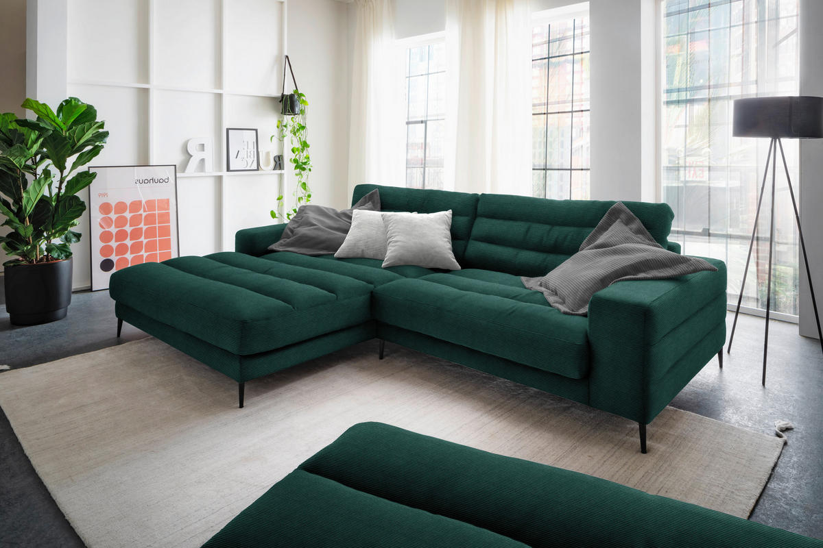 ECKSOFA in Cord Grün  - Schwarz/Grün, Design, Textil/Metall (207/296cm) - Dieter Knoll