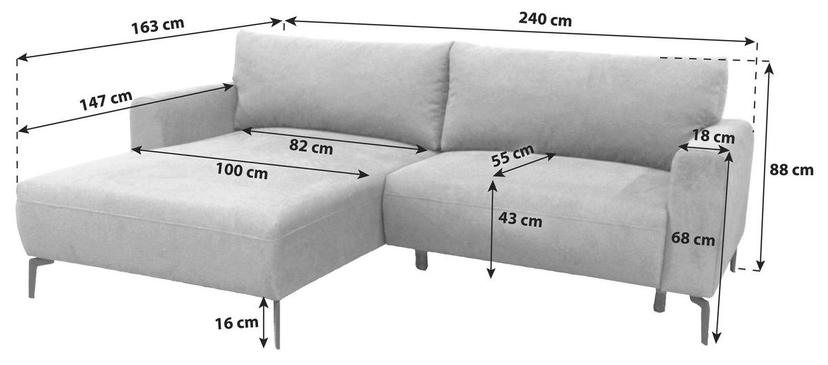 ECKSOFA  in Flachgewebe Hellblau  163/240 cm  - Schwarz/Hellblau, Design, Textil/Metall (163/240cm) - MID.YOU