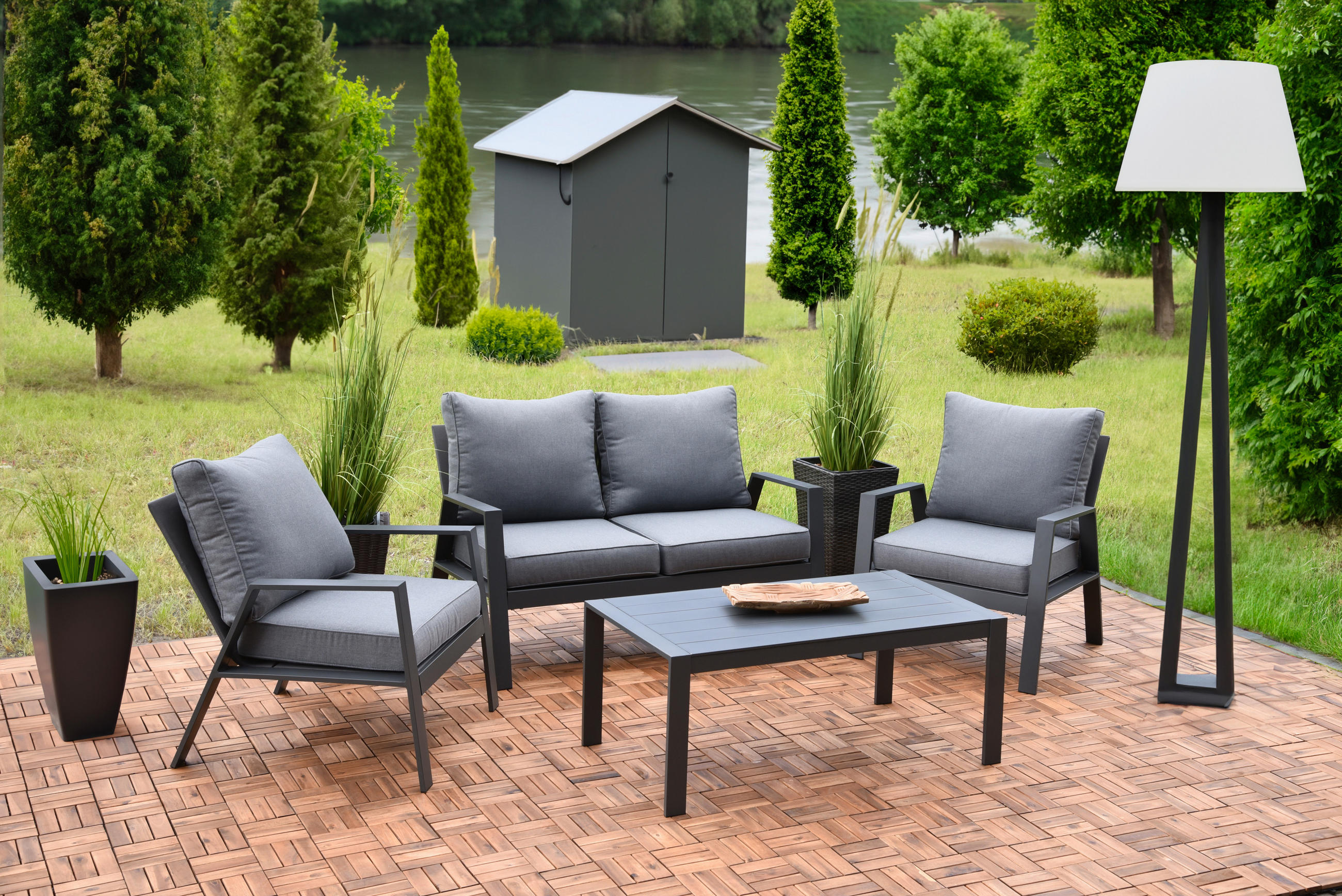 GARTENSET Aluminium  - Anthrazit/Grau, Basics, Kunststoff/Textil - Gardenson