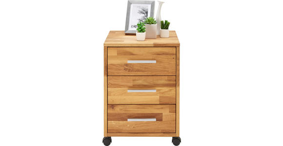 ROLLCONTAINER Wildeiche massiv Eichefarben - Eichefarben/Alufarben, KONVENTIONELL, Holz/Kunststoff (40/55/42cm) - Linea Natura