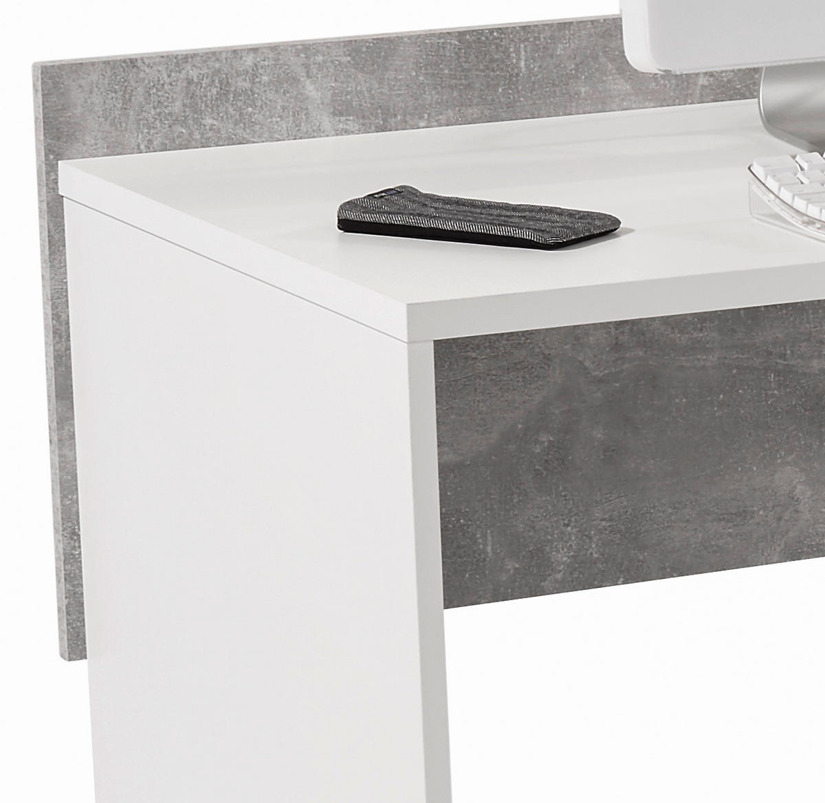 KOTNA PISALNA MIZA leseni material bela, temno siva  - temno siva/bela, Moderno, umetna masa/leseni material (141,6/80,5/124cm) - Carryhome