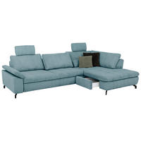 ECKSOFA in Cord, Velours Hellblau  - Schwarz/Hellblau, Design, Textil/Metall (291/197cm) - Beldomo Style