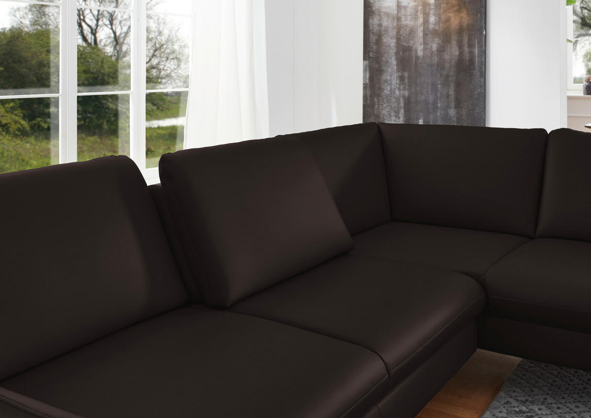 ECKSOFA in Echtleder Dunkelbraun  - Dunkelbraun/Alufarben, Konventionell, Leder/Metall (284/220cm) - Beldomo Premium
