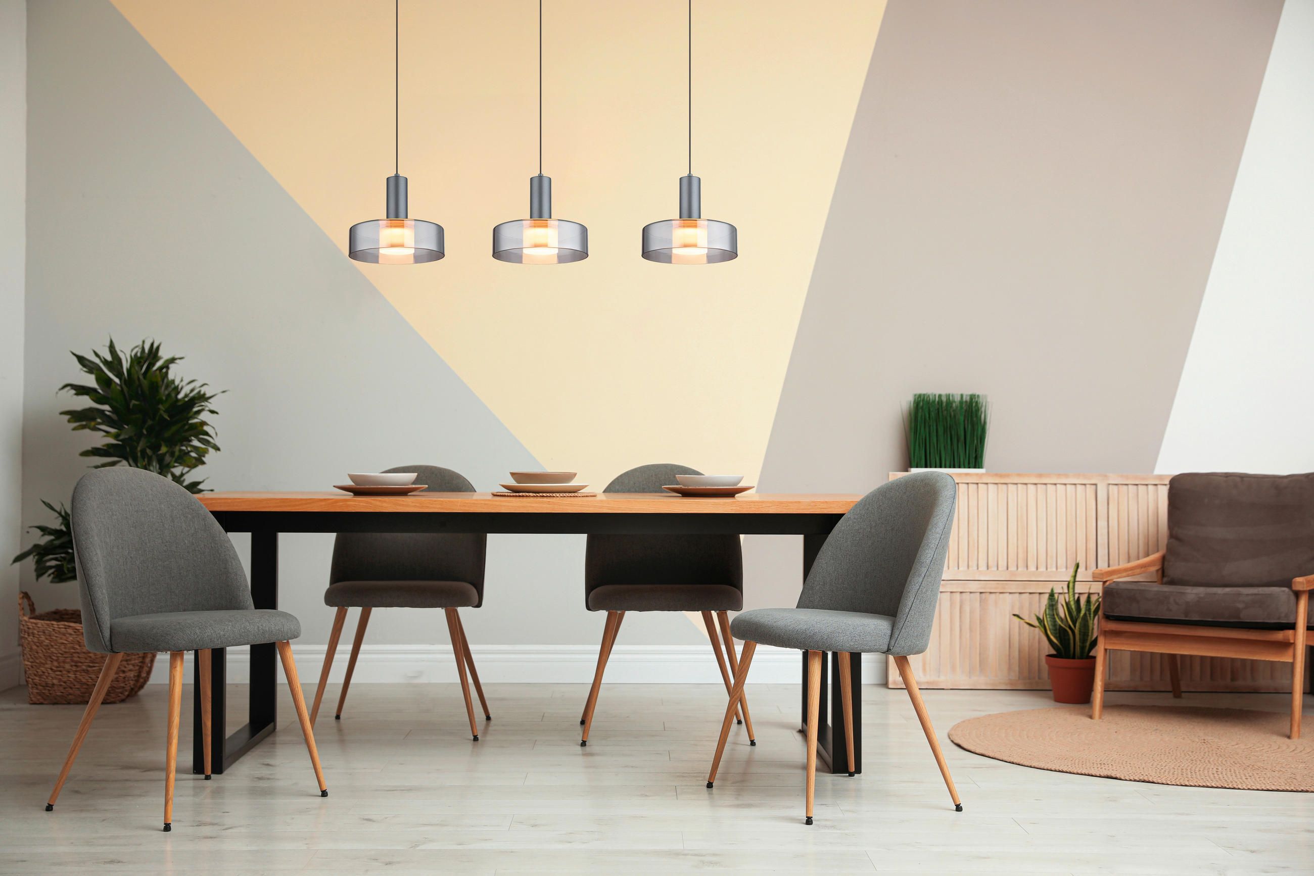 LED-HÄNGELEUCHTE 90/22/150 cm  - Schwarz/Grau, Design, Glas/Kunststoff (90/22/150cm) - Globo