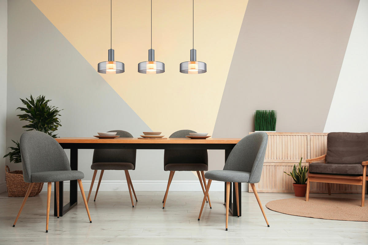 LED-HÄNGELEUCHTE 90/22/150 cm  - Schwarz/Grau, Design, Glas/Kunststoff (90/22/150cm) - Globo