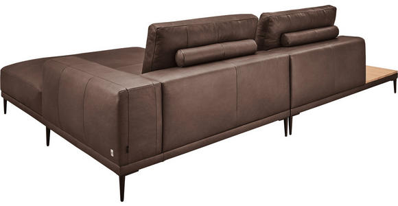 ECKSOFA in Echtleder Dunkelbraun 201/304 cm - Dunkelbraun/Schwarz, Design, Leder/Metall (201/304cm) - Emilio Belluti