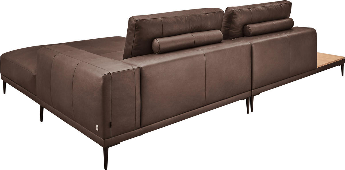 ECKSOFA in Echtleder Dunkelbraun  - Dunkelbraun/Schwarz, Design, Leder/Metall (304/201cm) - Emilio Belluti