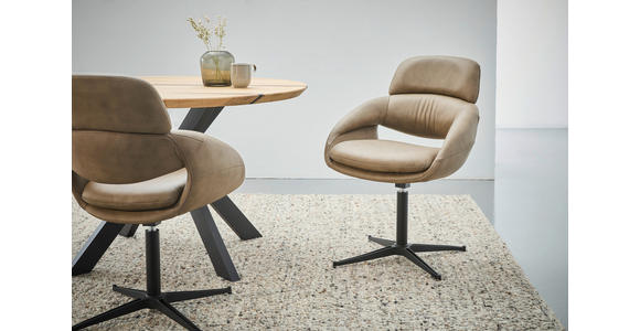 ARMLEHNSTUHL  in Eisen Echtleder pigmentiert  - Taupe/Schwarz, Design, Leder/Metall (60,5/86,7/65cm) - Belluti