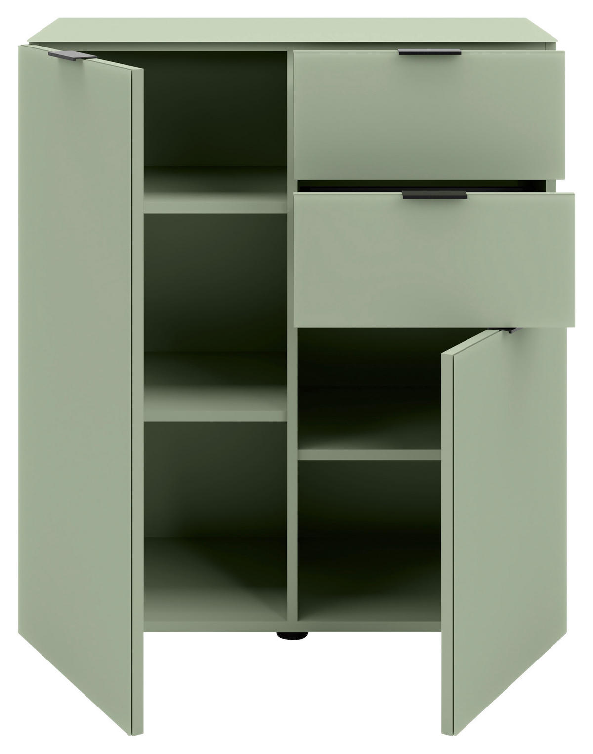 KOMMODE , 80/93/40 cm, 2 Schublade(n)  - Salbeigrün/Schwarz, Basics, Glas/Holzwerkstoff (80/93/40cm) - Novel