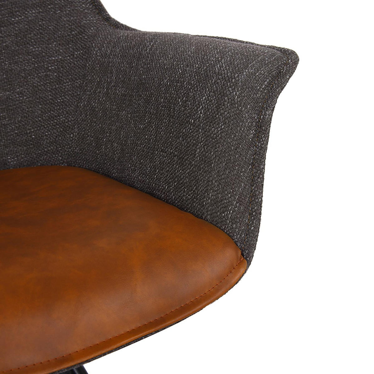 ARMLEHNSTUHL  in Eisen Lederlook, Leinenoptik  - Dunkelgrau/Schwarz, MODERN, Textil/Metall (65/87/65cm) - home24