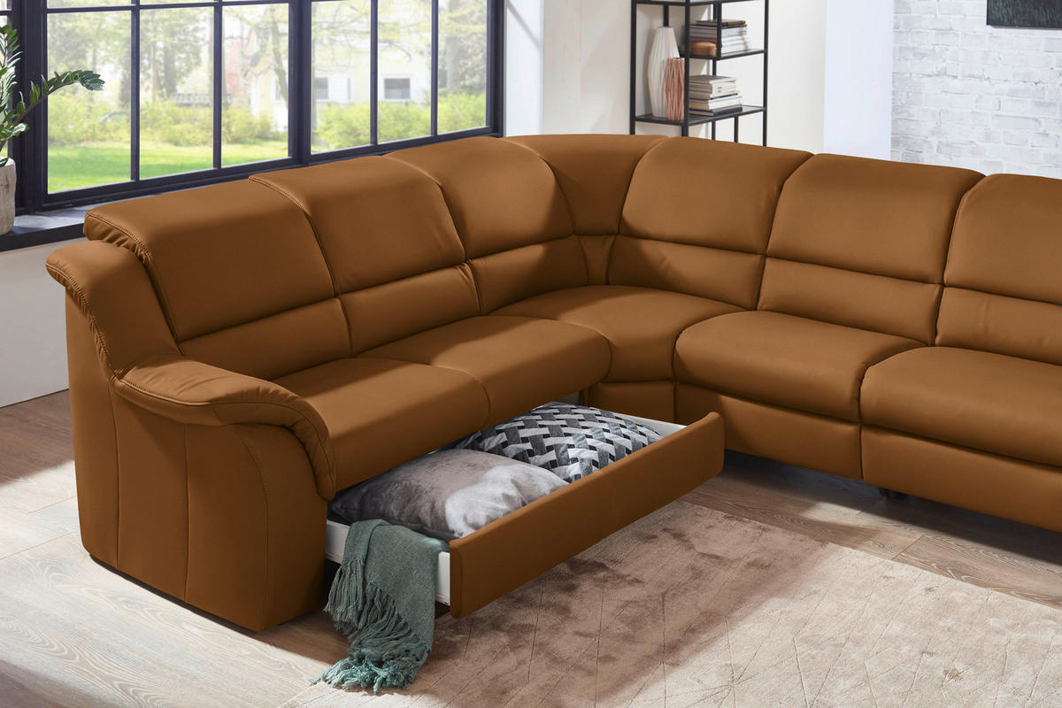 ECKSOFA  in Echtleder Cognac  260/324 cm  - Cognac/Schwarz, KONVENTIONELL, Leder/Kunststoff (260/324cm) - Cantus