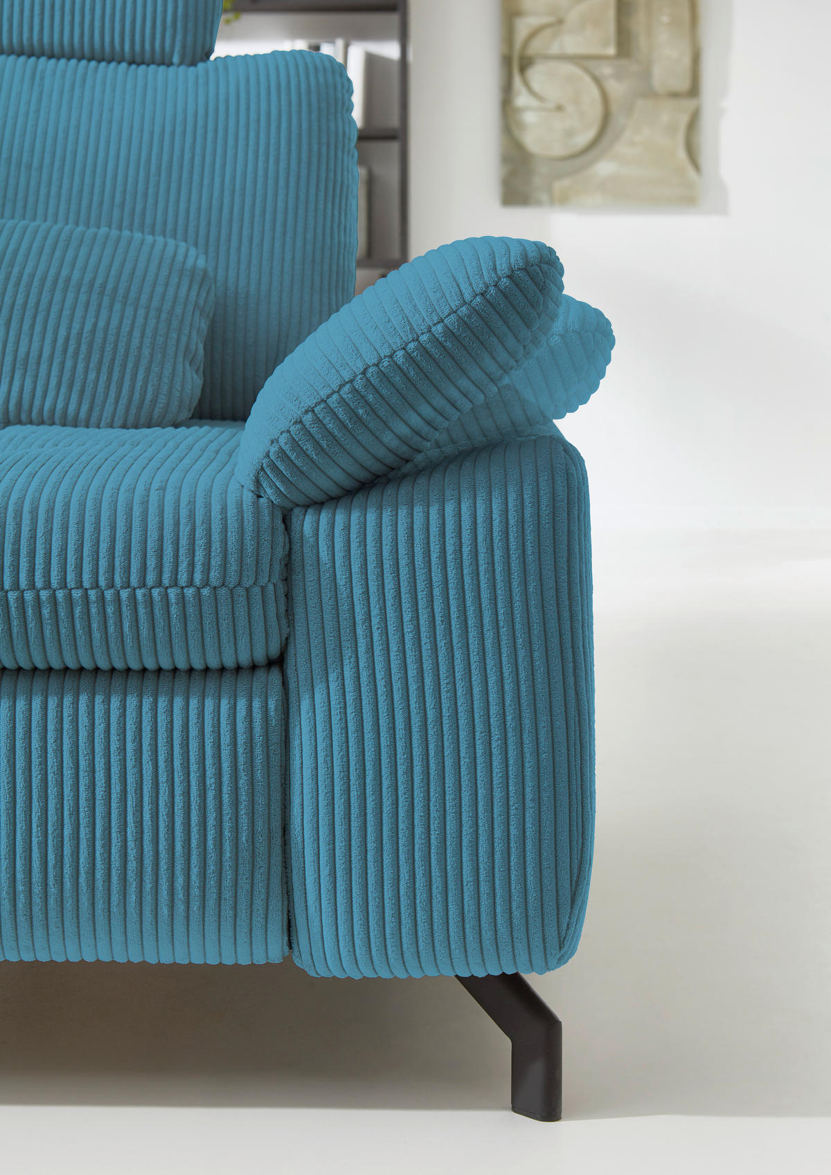 ECKSOFA in Cord, Velours Petrol  - Petrol/Schwarz, Design, Textil/Metall (197/291cm) - Beldomo Style
