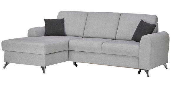 ECKSOFA inkl.Funktion Hellgrau Flachgewebe  - Silberfarben/Hellgrau, Design, Textil/Metall (167/244cm) - Cantus