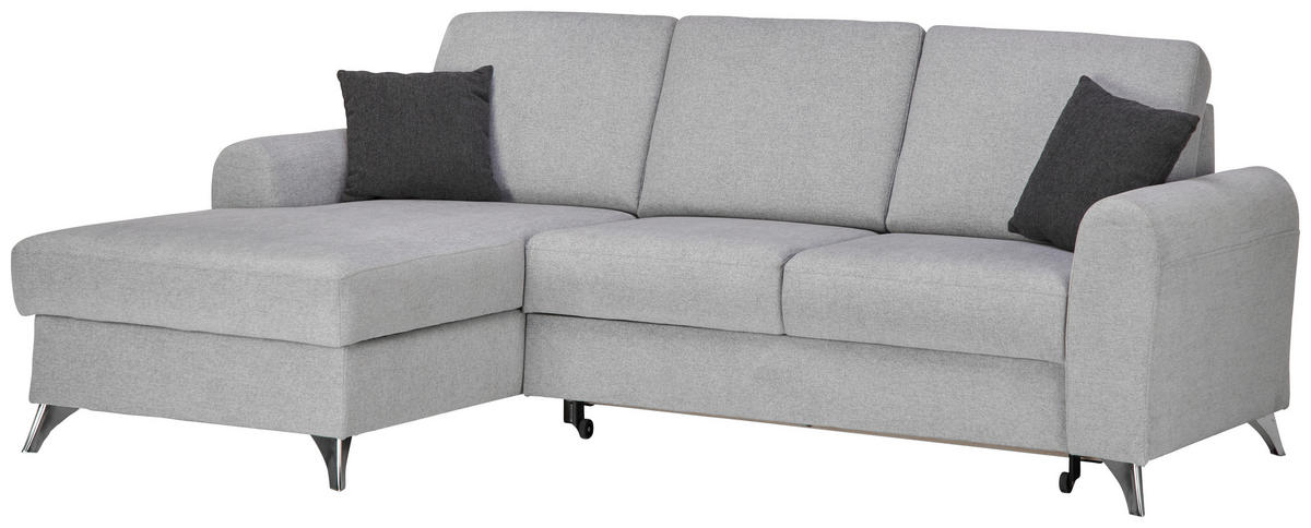 ECKSOFA in Flachgewebe Hellgrau  - Silberfarben/Hellgrau, Design, Textil/Metall (167/244cm) - Cantus