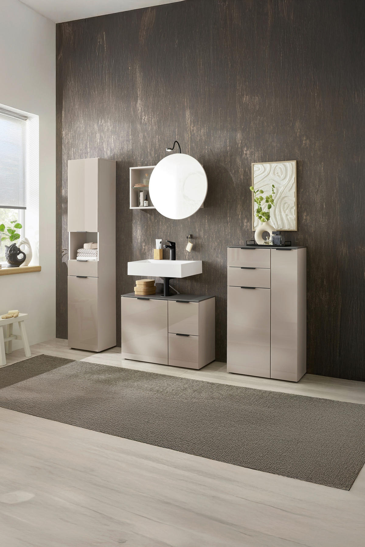 WASCHBECKENUNTERSCHRANK 60/60/35 cm  - Kaschmir/Anthrazit, Lifestyle, Glas/Holzwerkstoff (60/60/35cm) - home24