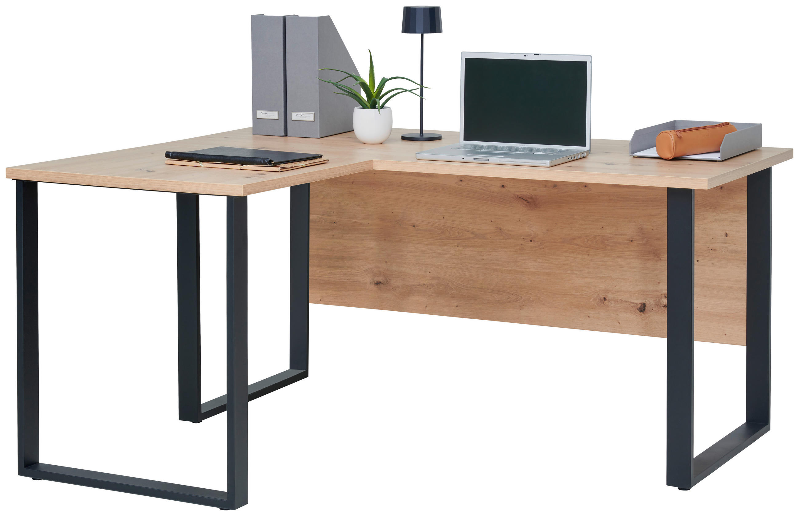 ECKSCHREIBTISCH 150/125/73 cm  in Eiche Artisan  - Schwarz/Eiche Artisan, KONVENTIONELL, Holzwerkstoff/Metall (150/125/73cm) - Venda