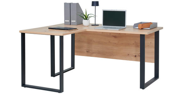 ECKSCHREIBTISCH 150/125/73 cm  in Eiche Artisan  - Schwarz/Eiche Artisan, KONVENTIONELL, Holzwerkstoff/Metall (150/125/73cm) - Venda
