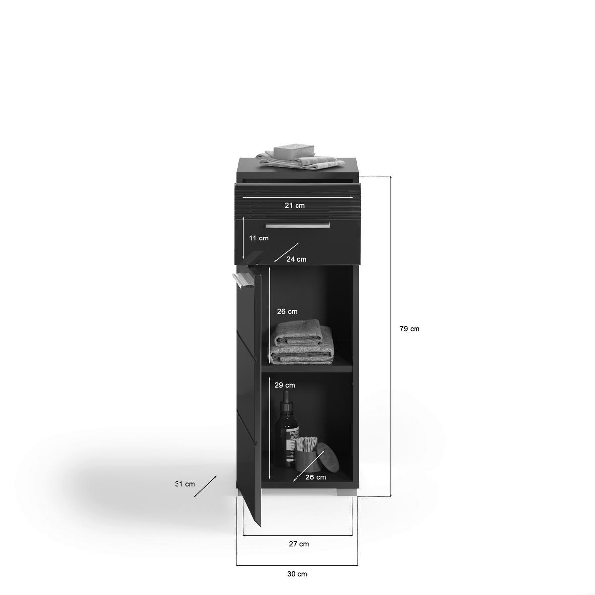 KOUPELNA vysoce lesklá černá  - barvy stříbra/černá, Moderní, kompozitní dřevo/plast (90cm) - MID.YOU