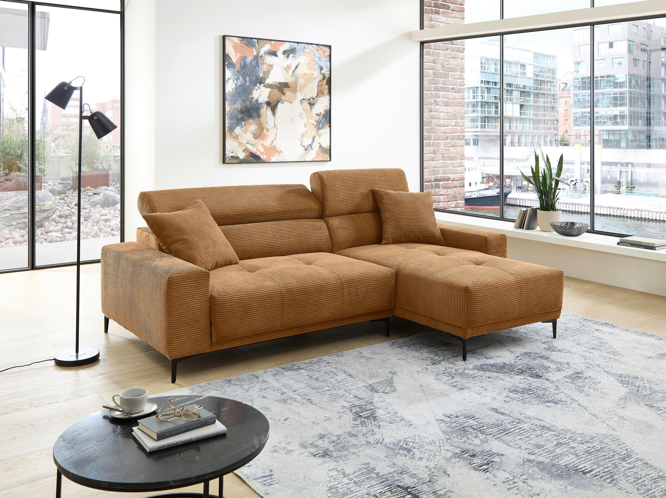 ECKSOFA Cord Goldfarben  - Goldfarben/Schwarz, Basics, Textil/Metall (250/183cm) - Livetastic