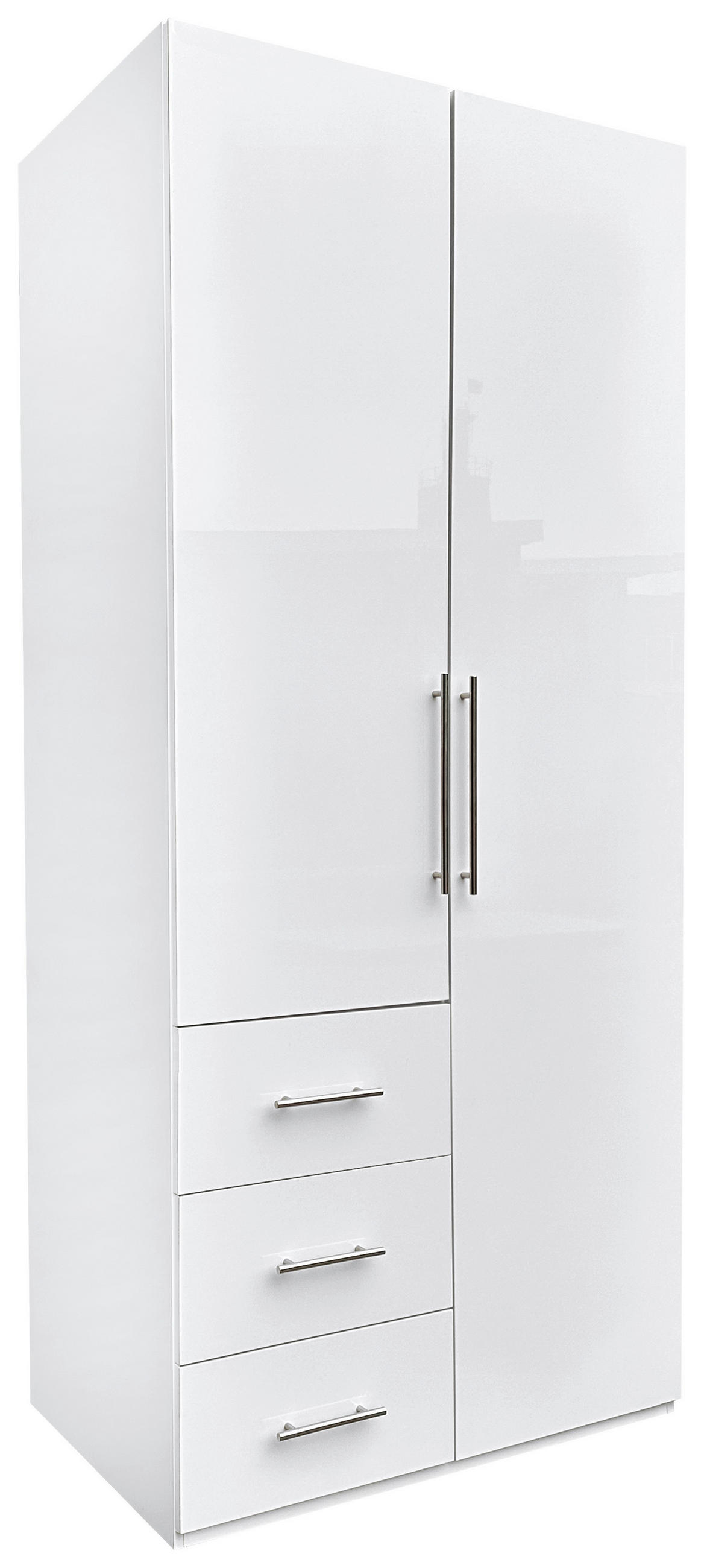 KLEIDERSCHRANK  in Weiß, Weiß Hochglanz  - Weiß Hochglanz/Alufarben, KONVENTIONELL, Holzwerkstoff/Metall (98/219/59cm) - Carryhome