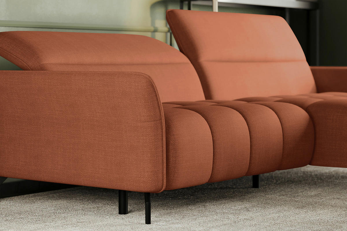 ECKSOFA Rostfarben Flachgewebe Rücken echt, Kopfteilverstellung, Sitztiefenverstellung  - Rostfarben/Schwarz, KONVENTIONELL, Textil/Metall (272/175cm) - Carryhome