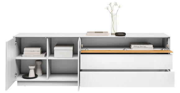 LOWBOARD Triest  in 207/69/42 cm  - Eichefarben/Weiß, Design, Glas/Holz (207/69/42cm) - Novel