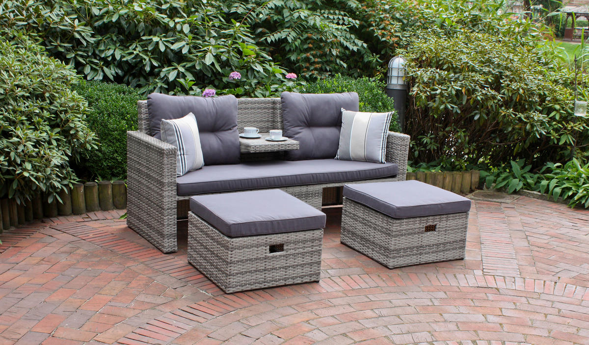 LOUNGEGARNITUR   180/86/75 cm Aluminium  - Hellgrau/Schwarz, Basics, Kunststoff/Textil (180/86/75cm) - Gardenson