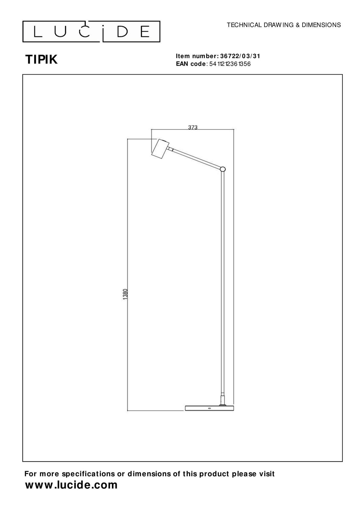 STEHLEUCHTE 37.3/22/138 cm    - KONVENTIONELL (37.3/22/138cm) - Lucide
