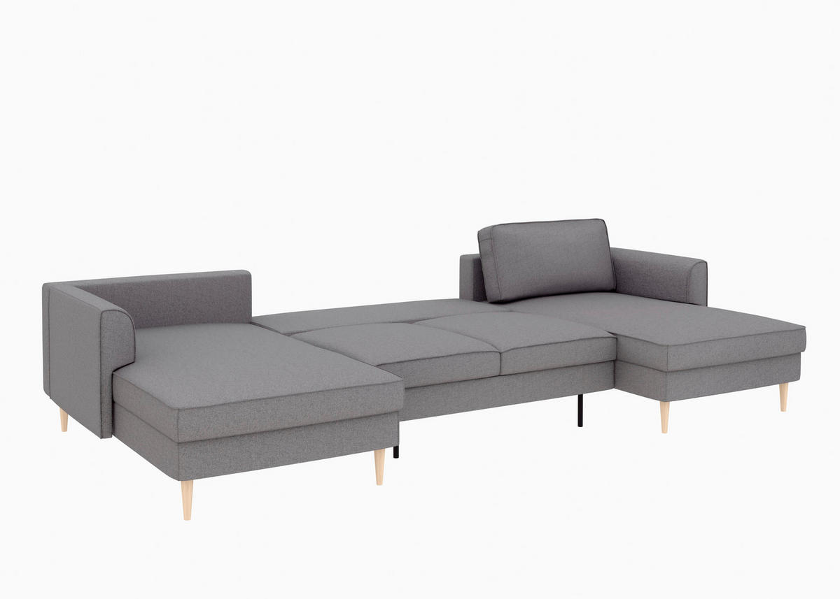 WOHNLANDSCHAFT Anthrazit Struktur  - Anthrazit/Buchefarben, MODERN, Holz/Textil (161/306/161cm) - Trendmanufaktur