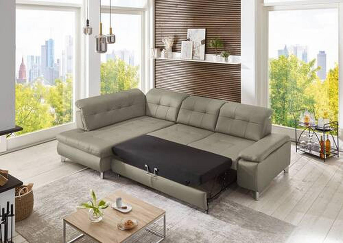 ECKSOFA in Echtleder Hellgrau  211/309 cm  - Hellgrau, Basics, Leder/Metall (211/309cm) - Beldomo Speed