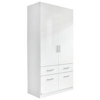 DREHTÜRENSCHRANK in Weiß, Weiß Hochglanz  - Weiß Hochglanz/Alufarben, Design, Holzwerkstoff/Kunststoff (91/197/54cm) - Carryhome