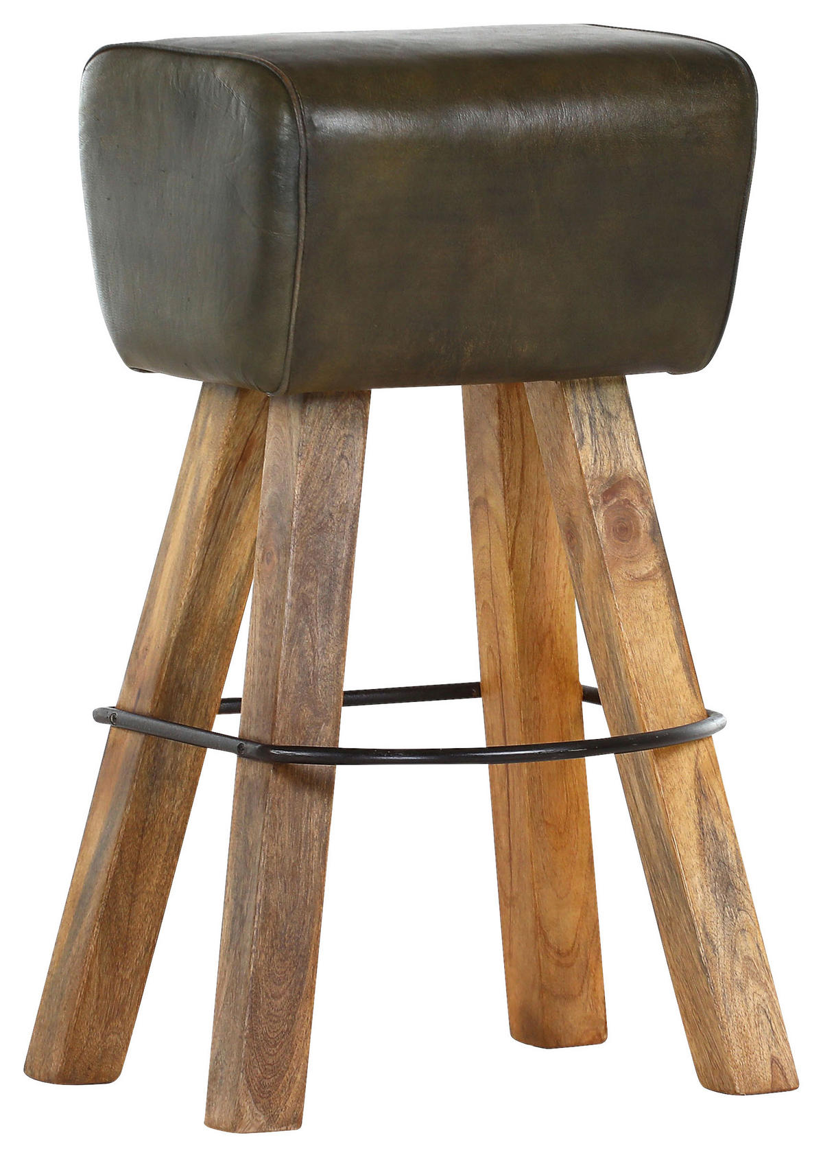 TABURET DE BAR in piele verde  - verde/culoare natur, Konventionell, lemn/piele (44/74/32cm) - Cantus