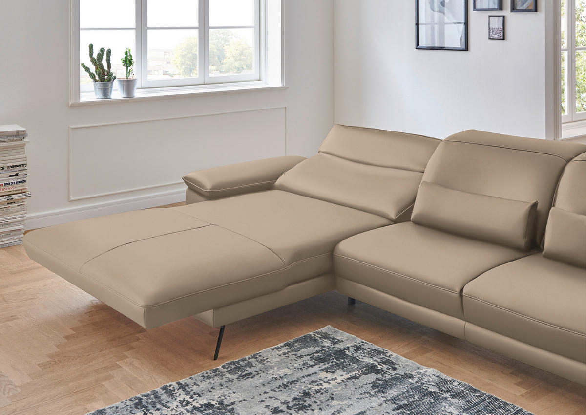 ECKSOFA in Echtleder Hellbraun  - Hellbraun/Schwarz, Design, Leder/Metall (193/328cm) - Dieter Knoll