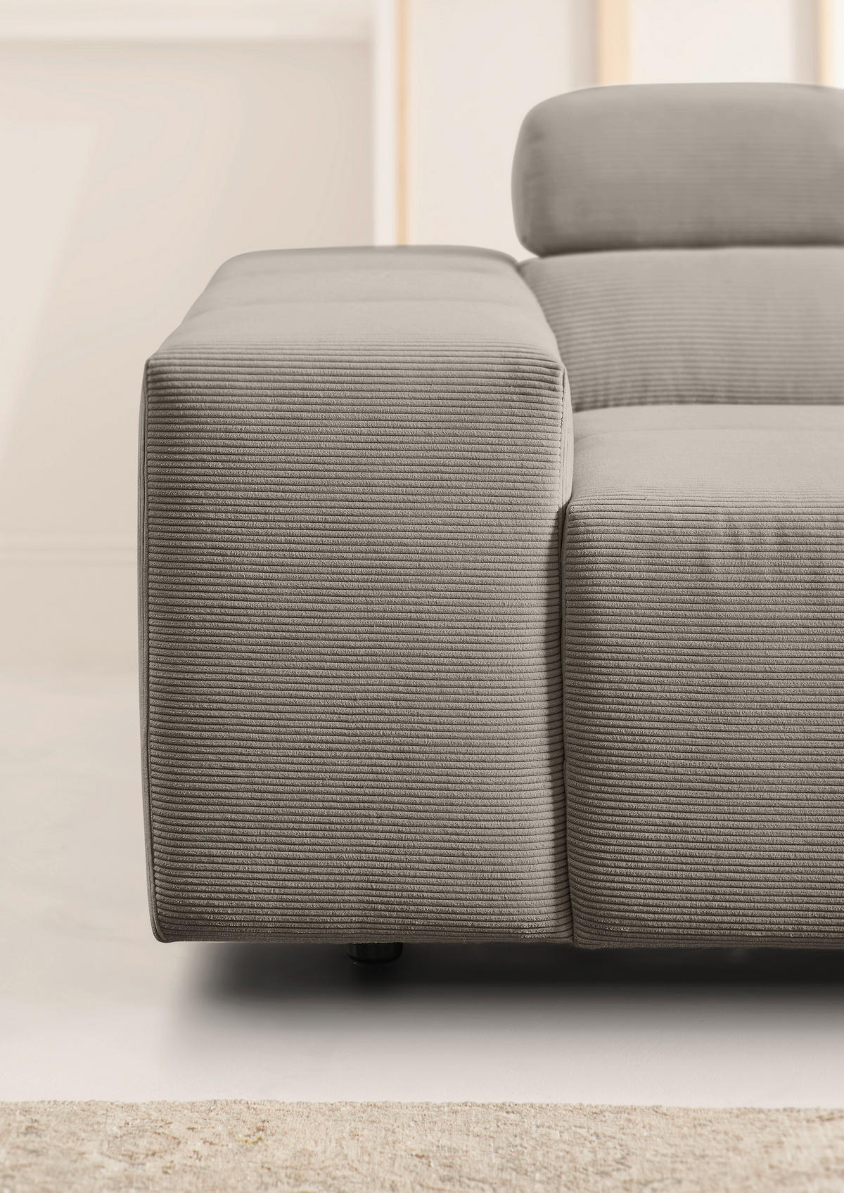 ECKSOFA in Feincord Sandfarben  - Sandfarben/Schwarz, Design, Kunststoff/Textil (319/215cm) - Hom`in