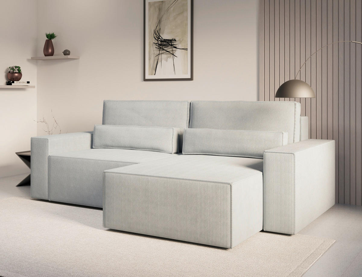 ECKSOFA BRAZIL MINI L Hellgrau Schlaffunktion, Rücken echt  - Hellgrau, Design, Textil (248/162cm) - MID.YOU