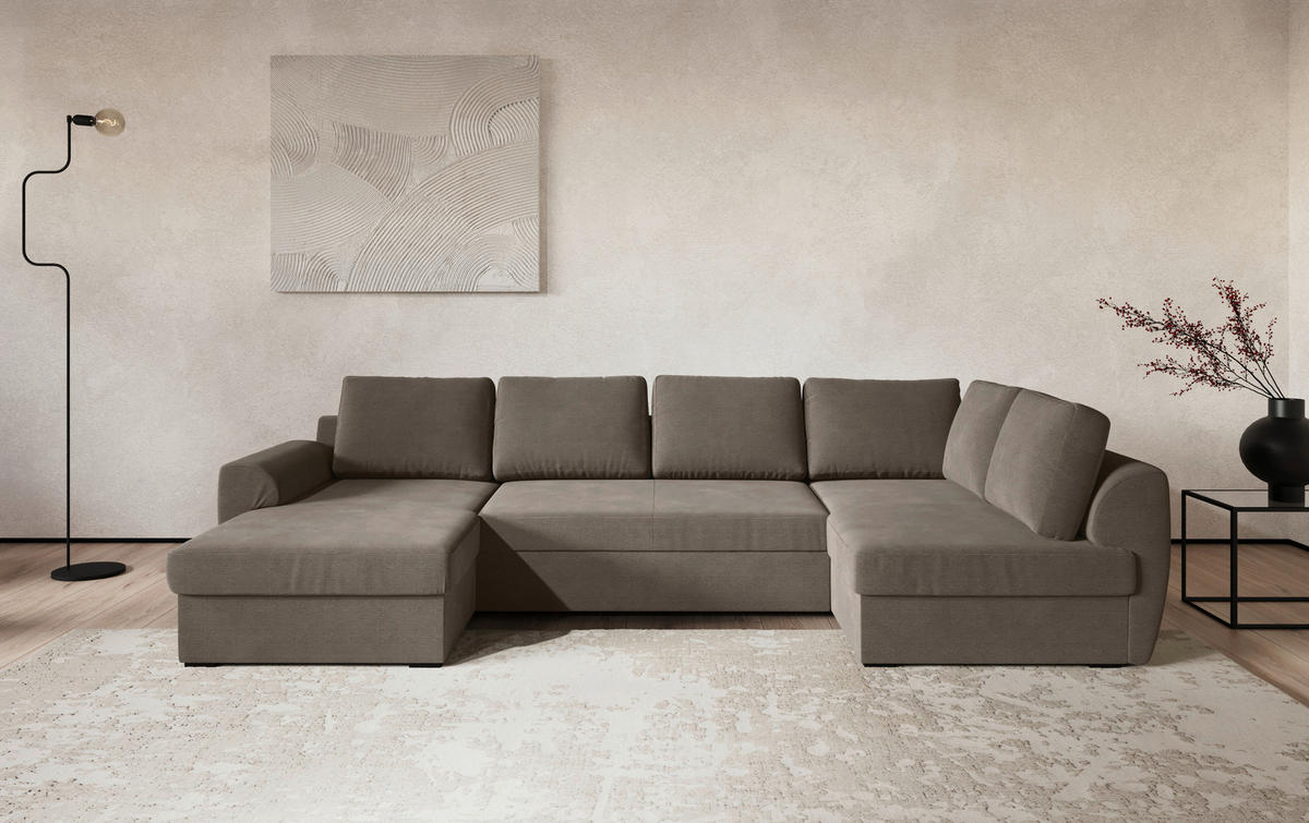 SJEDEĆA GARNITURA tekstil  taupe   - crna/taupe, Trend, tekstil/plastika (154/327/86cm) - MID.YOU
