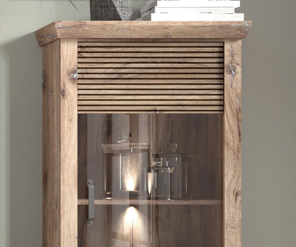 VITRÍNA, antracitová, farba duba, 76/173,7/40 cm - čierna/farba duba, Konventionell, kompozitné drevo/plast (76/173,7/40cm) - Livetastic