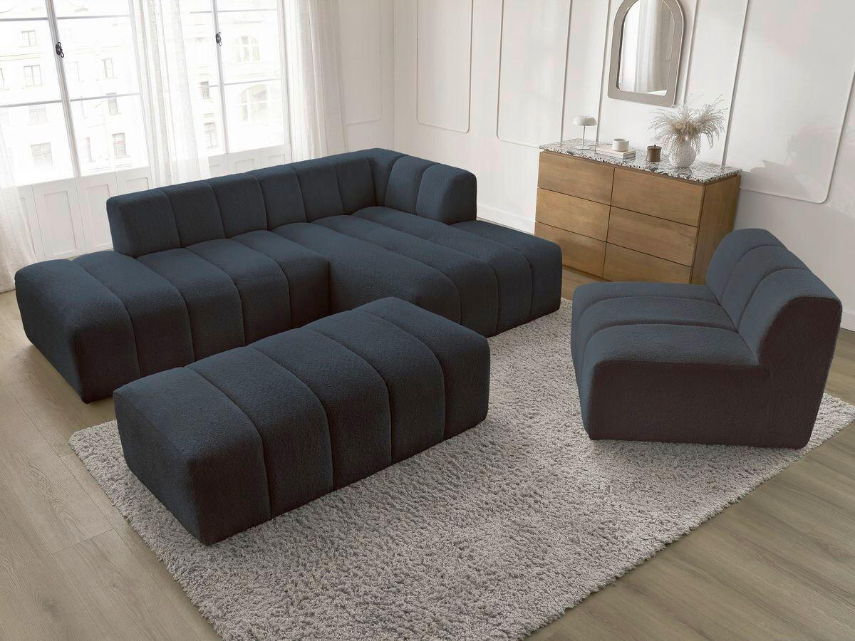 ECKSOFA Ottomane rechts  ANNECY Dunkelblau Bouclé  - Schwarz/Dunkelblau, MODERN, Kunststoff/Textil (262/170cm)