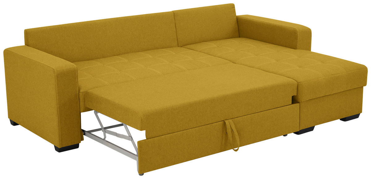 ECKSCHLAFSOFA in Mikrofaser Senfgelb  - Senfgelb/Schwarz, Design, Kunststoff/Textil (240/160cm) - Livetastic
