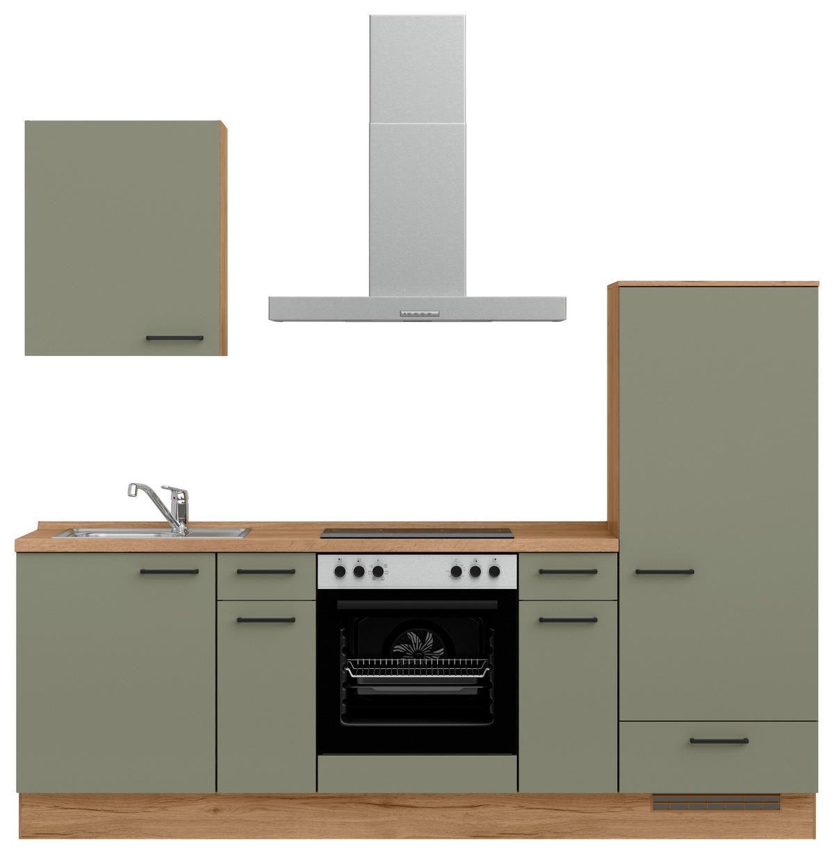 KÜCHENBLOCK Senso 240 cm  in Eichefarben, Olivgrün  - Eichefarben/Schwarz, MODERN, Holzwerkstoff/Metall (240cm) - Nobilia
