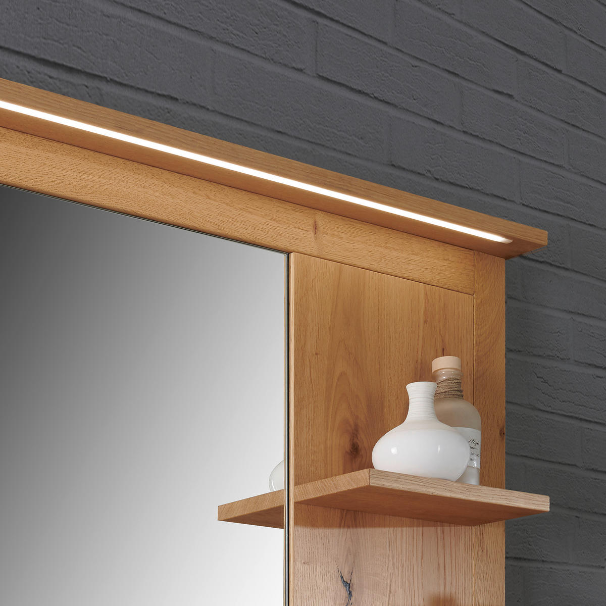 BADEZIMMER  in 120 cm  - Weiss/Eichefarben, Modern, Glas/Holz (120cm) - Landscape