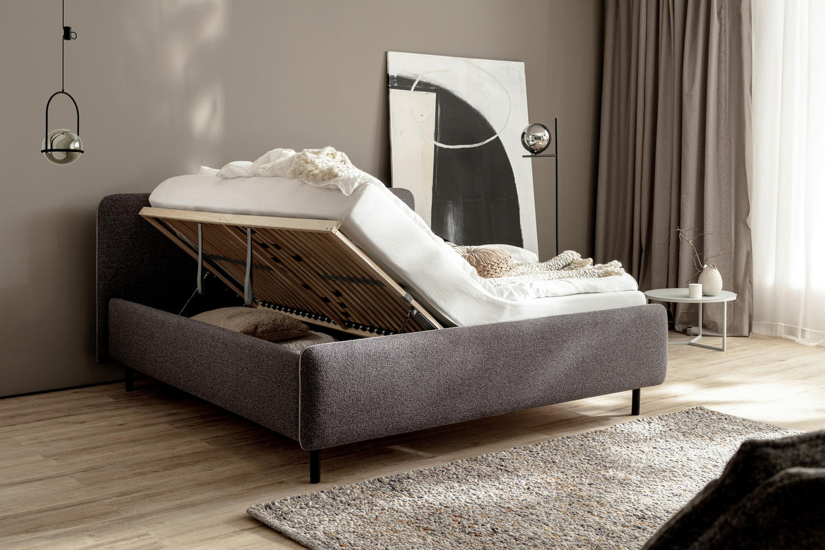 POLSTERBETT Lattenrost, Bettkasten 140/200 cm  in Anthrazit, Silberfarben  - Birkefarben/Anthrazit, Design, Holz/Textil (140/200cm) - Xora