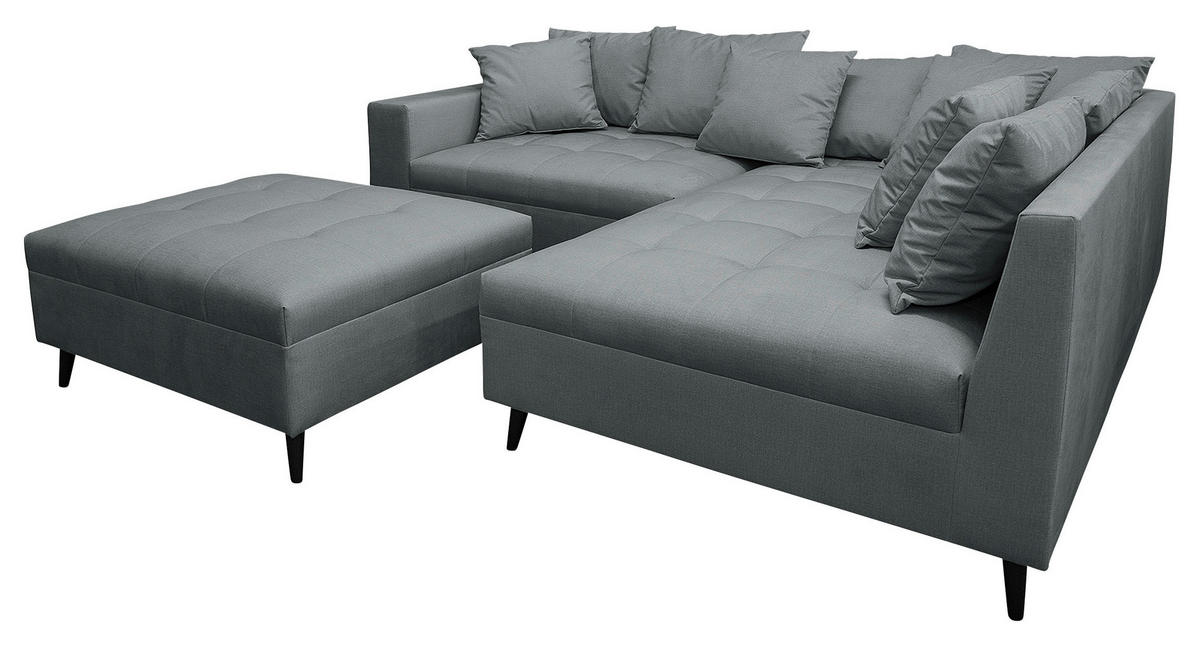 Ecksofa inkl. Hocker Dunkelgrau Mikrofaser  - Dunkelgrau/Schwarz, Design, Holz/Textil (247/174cm) - MID.YOU