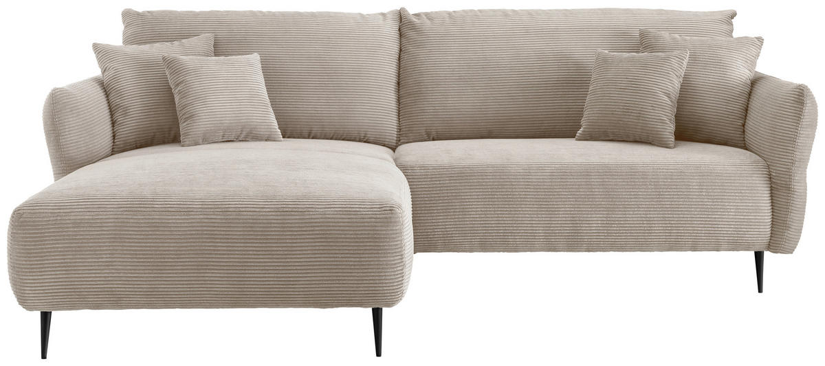 ECKSOFA Beige Cord  - Beige/Schwarz, Design, Textil/Metall (178/264-302cm) - Livetastic