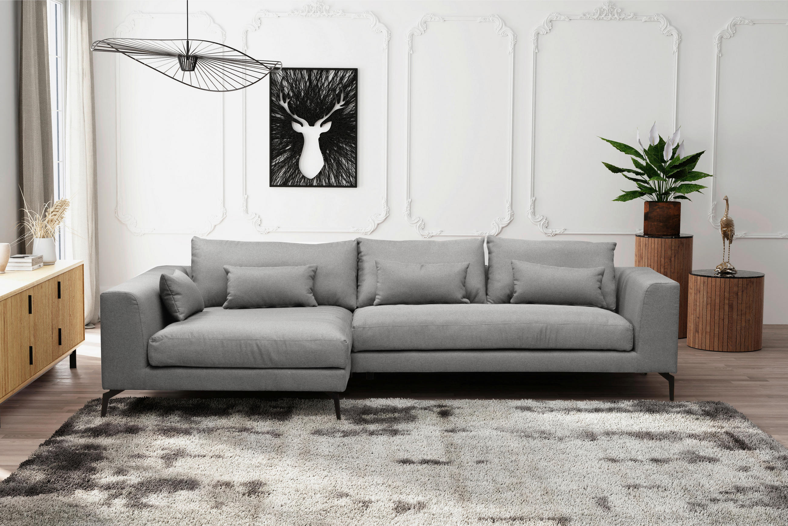 ECKSOFA in Flachgewebe Grau  - Schwarz/Grau, Design, Textil/Metall (172/313cm) - Livetastic