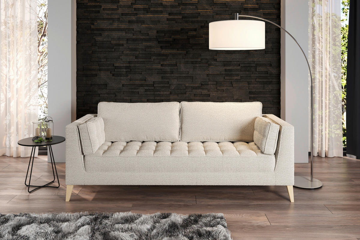 2-SITZER-SOFA in Bouclé Weiss  - Weiss/Naturfarben, Design, Holzwerkstoff/Textil (110/95/85cm) - MID.YOU