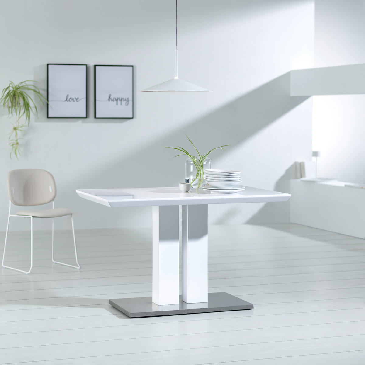 MASĂ din metal, material pe bază de lemn 120/80/76 cm   - alb/culoare inox, Design, metal/material pe bază de lemn (120/80/76cm) - Xora