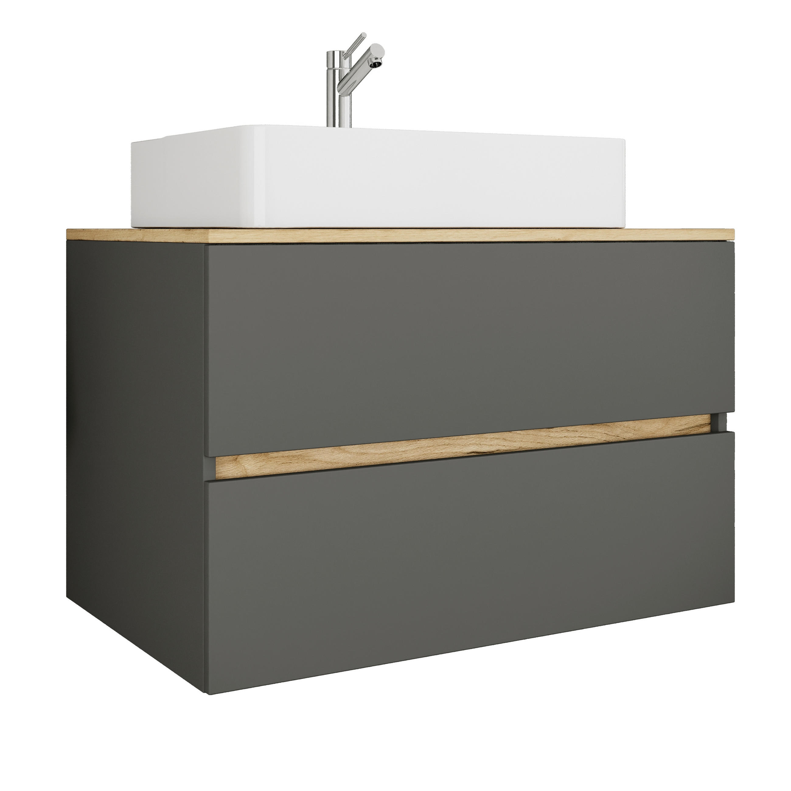 KOUPELNA antracitová, medový dub  - bílá/antracitová, Trend, kompozitní dřevo/keramika (80/64/51cm) - MID.YOU