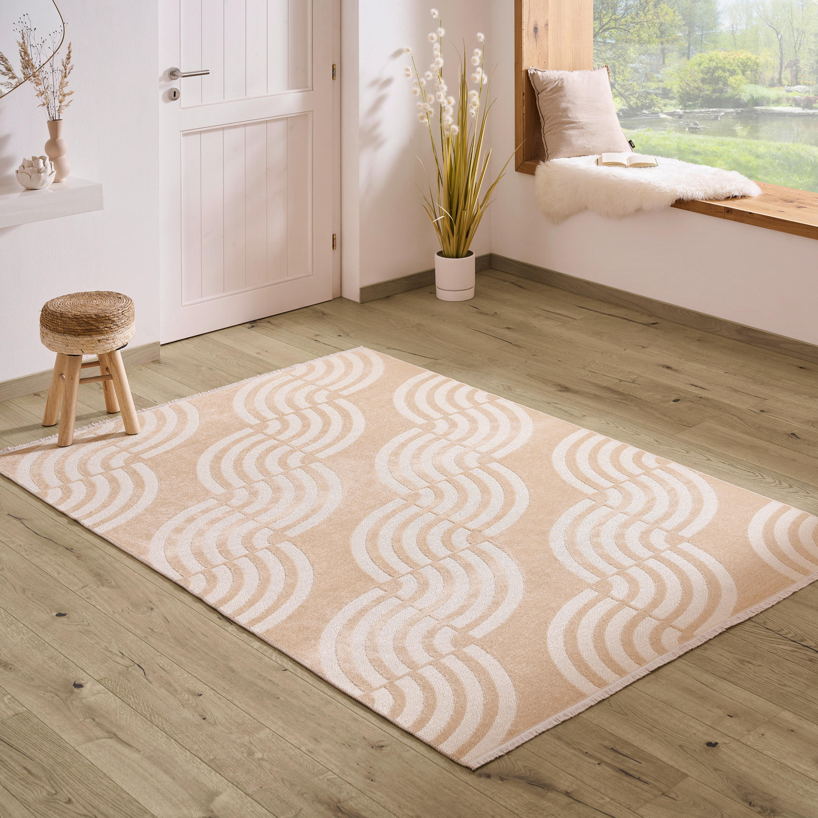 FLACHWEBETEPPICH 160/230 cm Waves Weiß, Beige  - Beige/Weiß, LIFESTYLE, Textil (160/230cm) - Novel